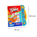 Red learning book cover with blue side tab and size 23 x 25.5 cm