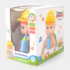 Crawling baby interactive toy boxed, yellow cap, blue bottle, baby friends graphic, 3+