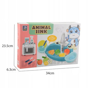 Kids animal sink play set box, cartoon cat sink with accessories