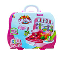 Kids 2-in-1 kitchen pretend play set in suitcase with handle, pink and blue