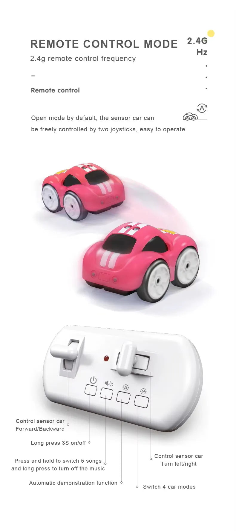 Pink line-follow toy cars and white remote control