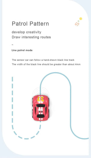 Red and black patrol line-follow toy car with sensor route diagram