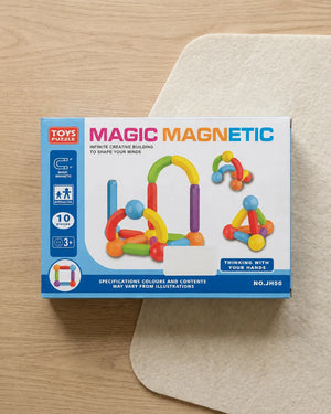 Magnetic building blocks set package showing colorful arch pieces and 10-piece count