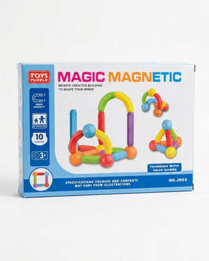 Magnetic building blocks set box with colorful pieces and 10-piece count