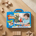 Blue DIY building puzzle kit in a handled case, 3-in-1, 249 pieces with panel parts.