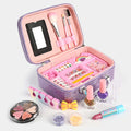 Mermaid glitter makeup & jewelry case, open with brushes, lip color, and nail polish