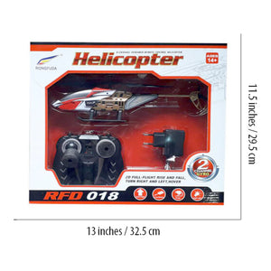 RC helicopter RFD 018 retail box showing toy helicopter and remote control