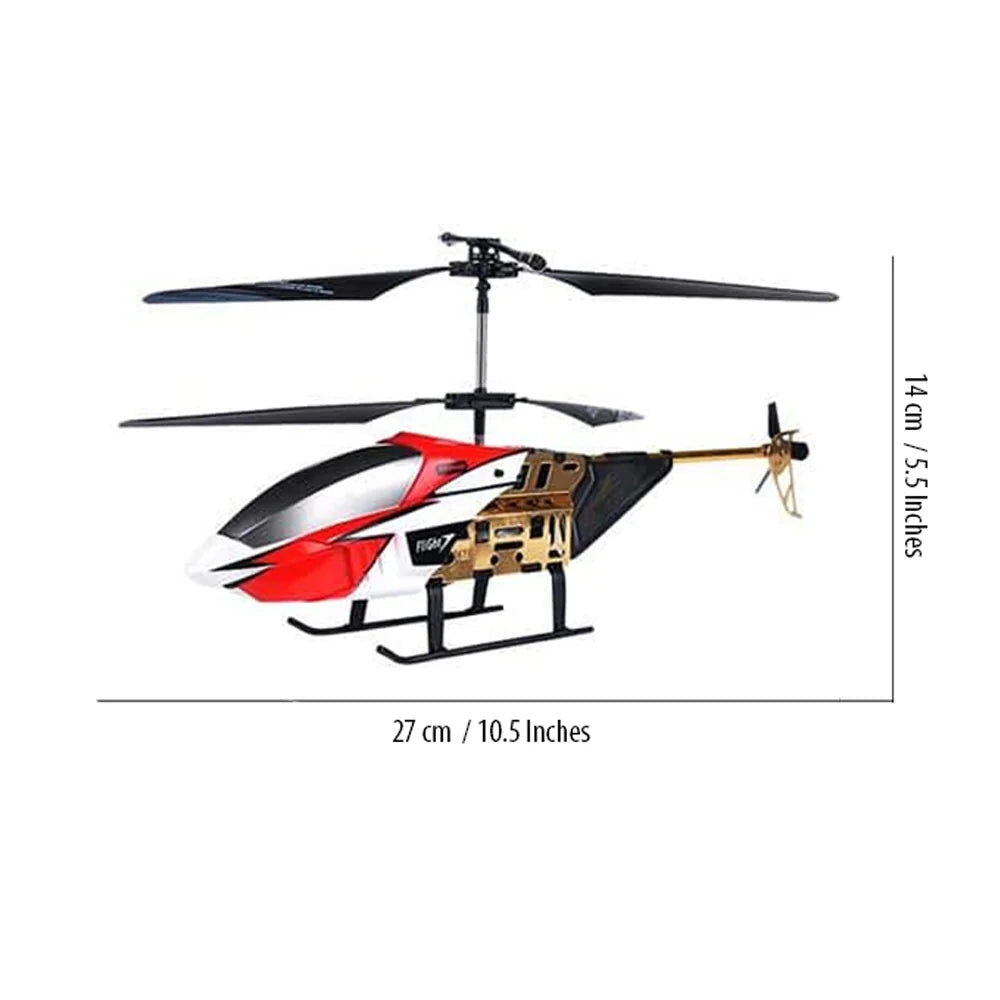 RC gyroscope helicopter toy with rotor blades, side view