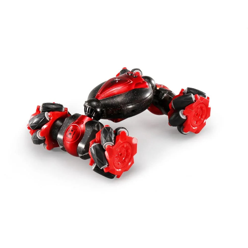 Red and black gesture-controlled stunt RC car with four large off-road wheels