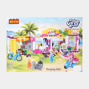 Shopping mall building blocks set with small characters and outdoor accessories