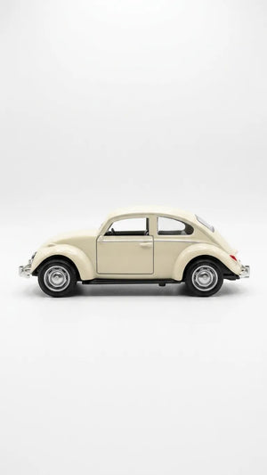 Beige Volkswagen Beetle diecast model car, angled side view