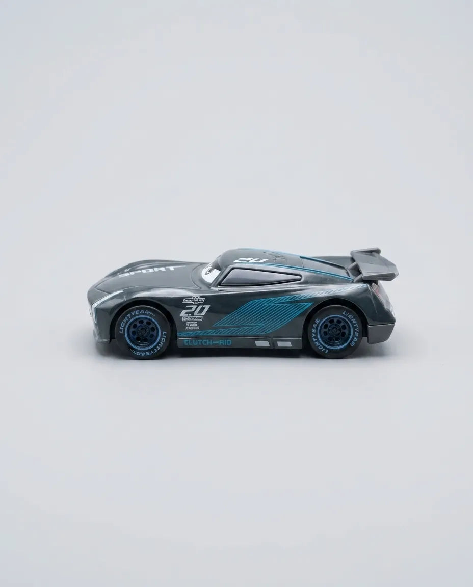 Black and teal diecast race car with front splitter, wheels, and number 20 decal