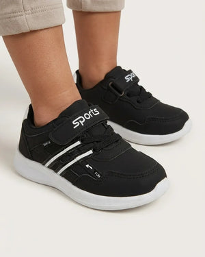 Grey and blue detail kids sports sneakers with laces and hook-and-loop strap