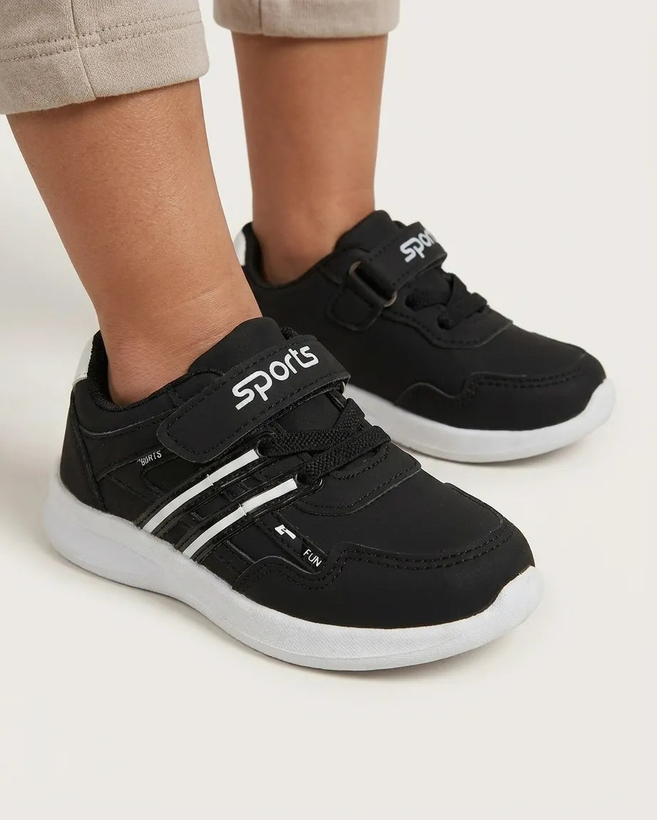 Grey and blue detail kids sports sneakers with laces and hook-and-loop strap