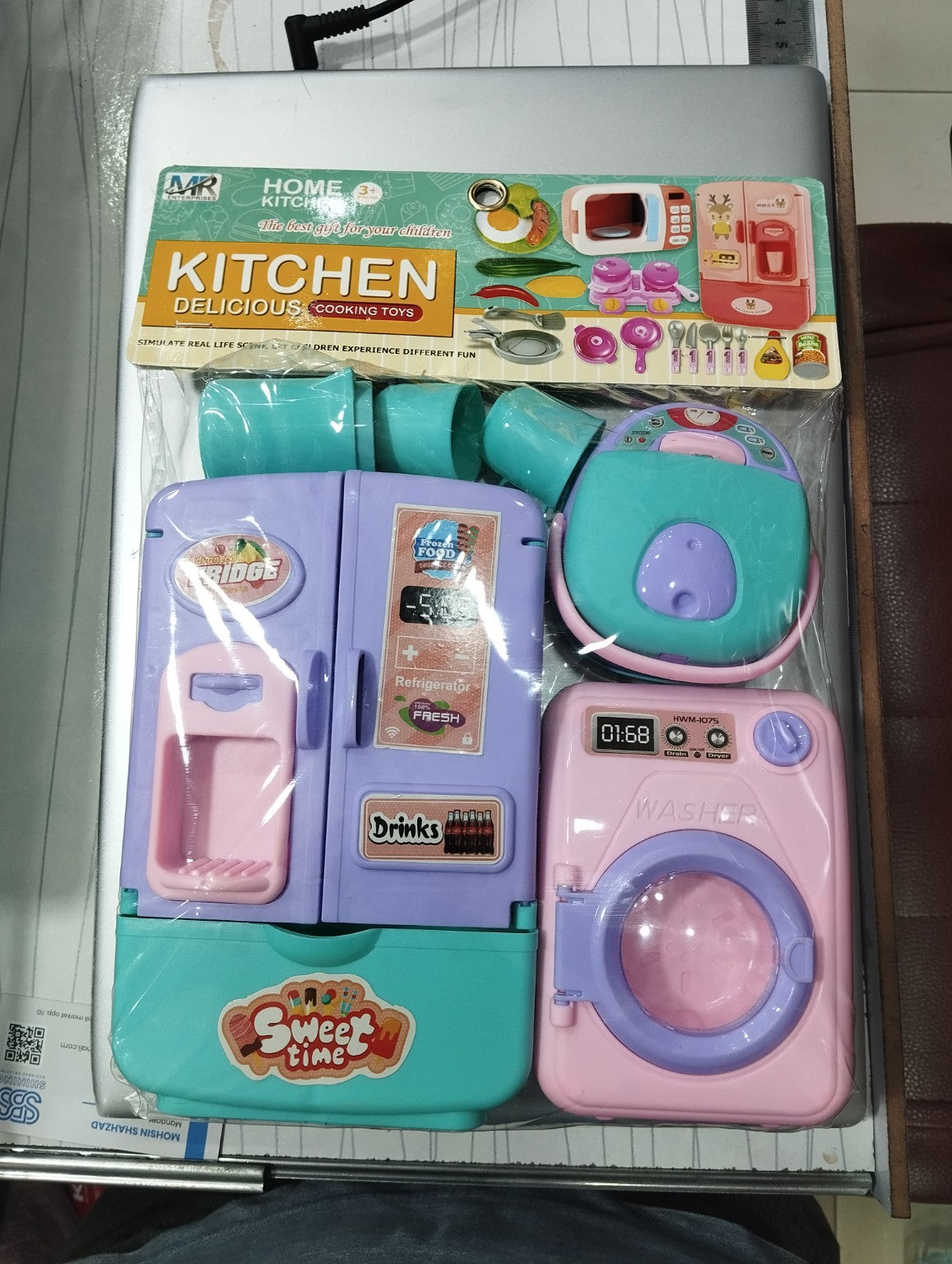 Kids home kitchen cooking toy set with refrigerator and washer
