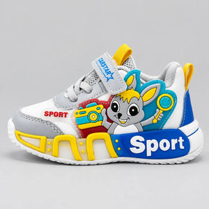 Bunny Blink light-up kids sneakers in yellow and grey, front view