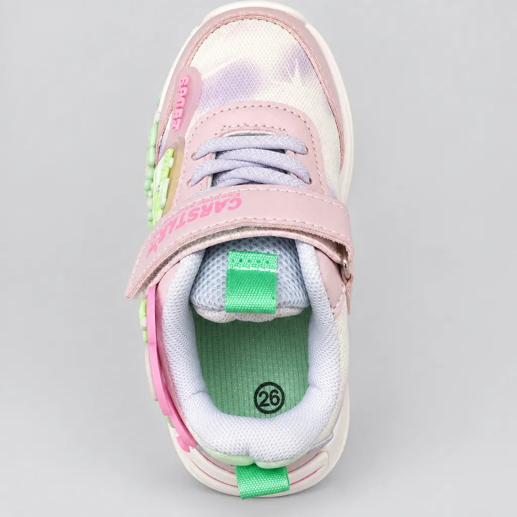 Bunny Blink light-up kids sneakers in pink, top view with padded insole