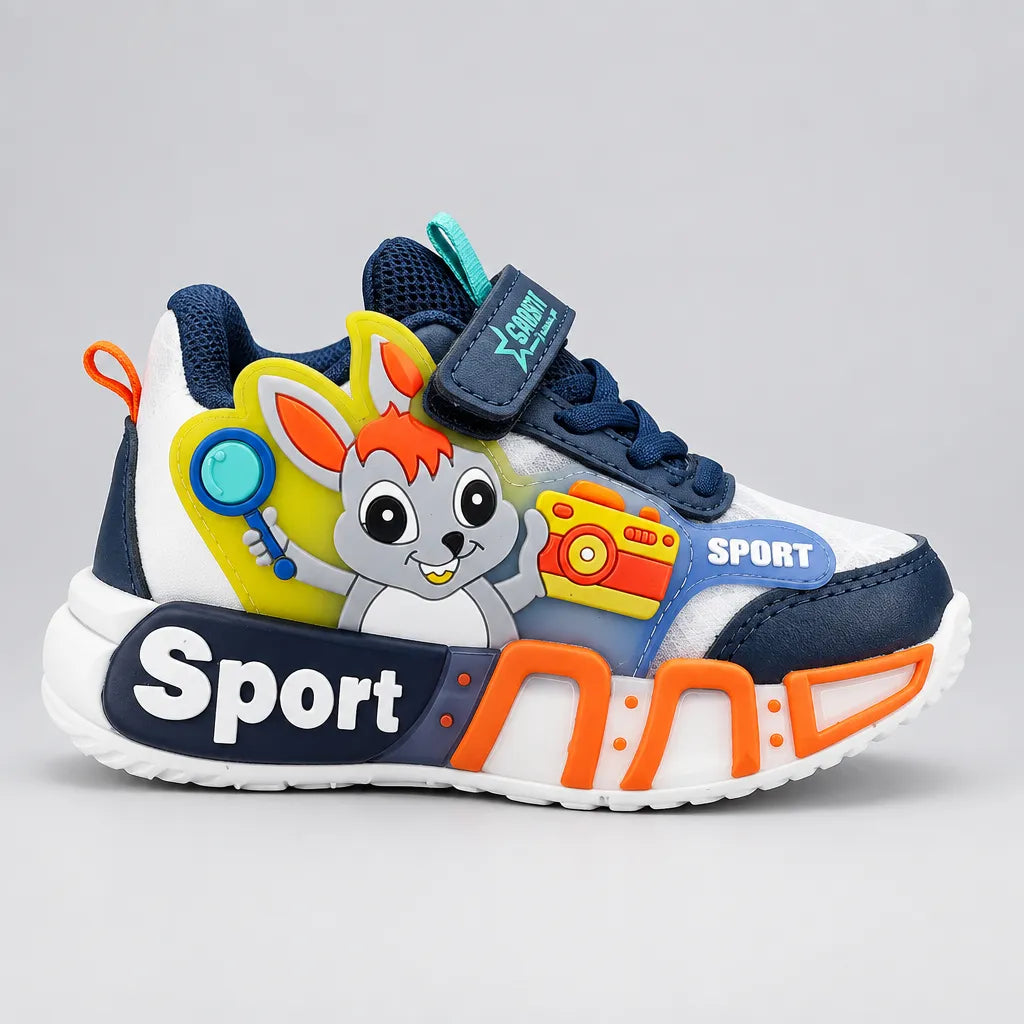 Bunny Blink light-up kids sneakers in yellow and grey, top view