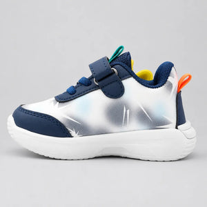 Bunny Blink light-up kids sneakers in yellow and blue, back view