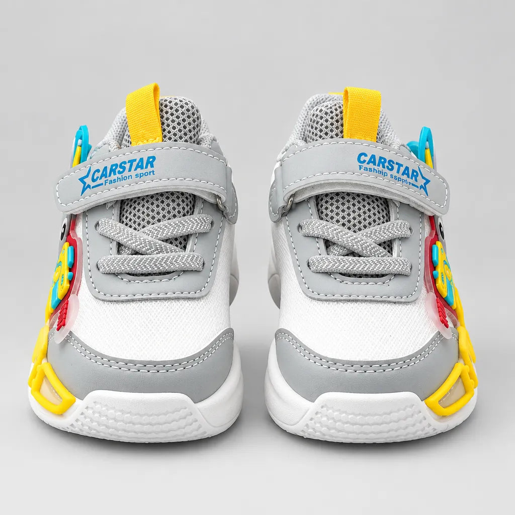 Bunny Blink light-up kids sneakers in yellow and grey with bunny design, side view