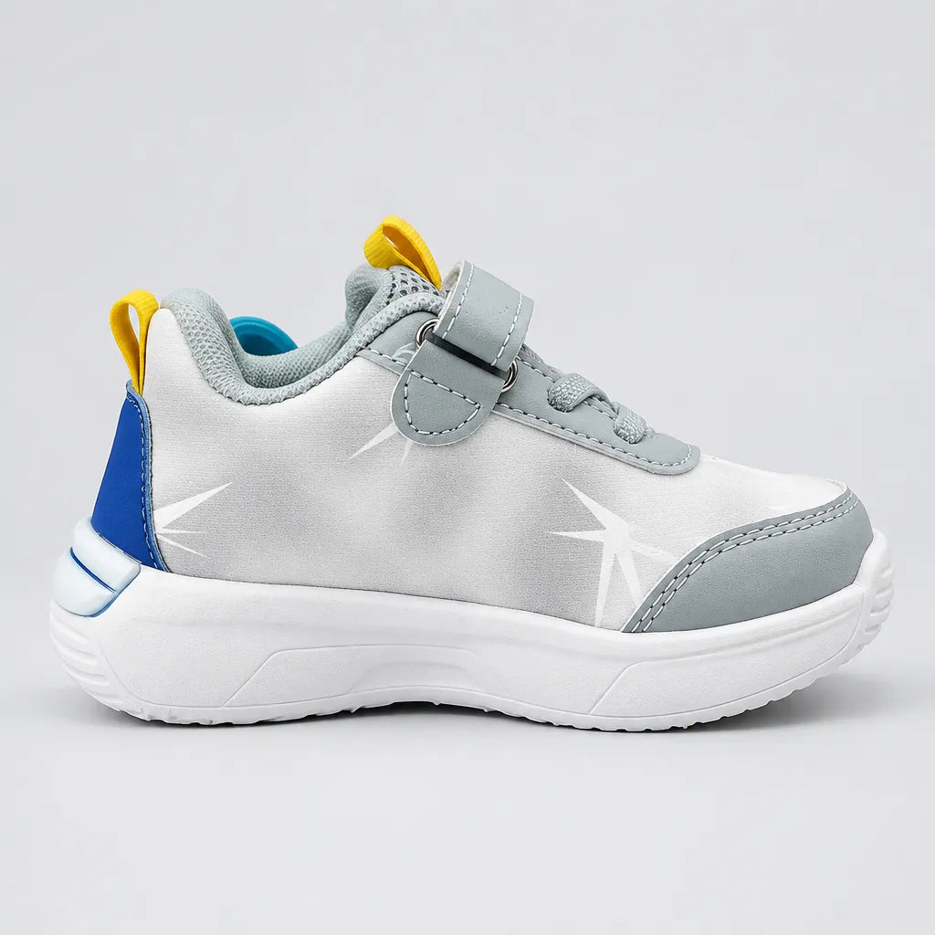Bunny Blink light-up kids sneakers in yellow and grey, inner side view