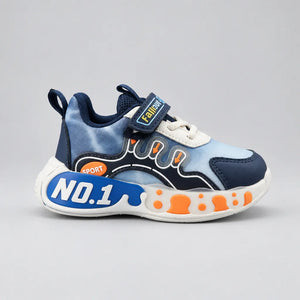 Navy No.1 light-up kids sneaker, patterned outsole view
