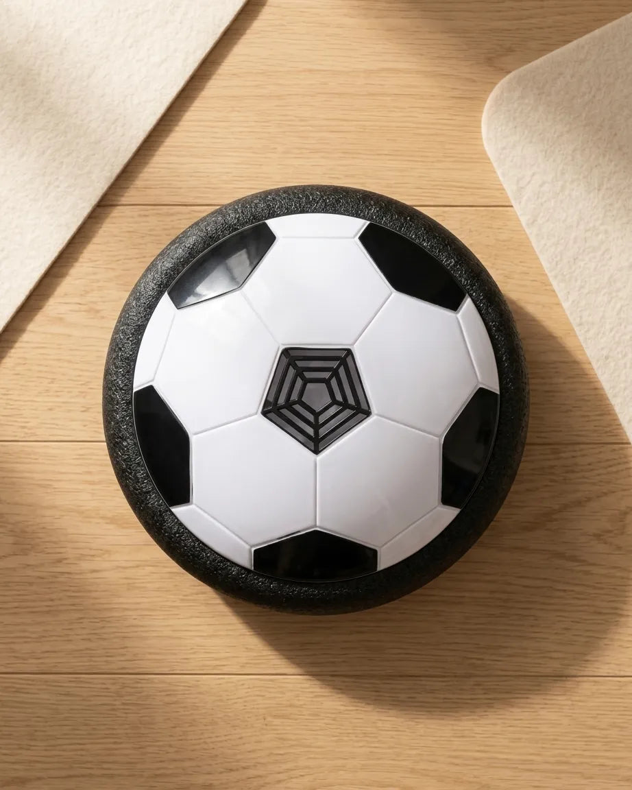 White soccer ball with black hex emblem and textured gray outer ring