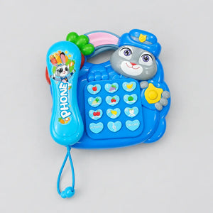 Blue bunny musical toy phone with handset, numbered fruit buttons and carry handle
