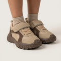 Cruise beige and brown kids chunky sneaker with hook-and-loop strap, top view