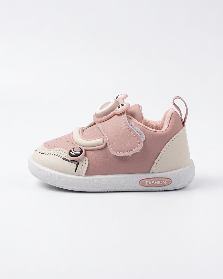 Child wearing blue cartoon strap kids sneakers by Farfhe
