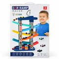 BLB Toy Car Ramp Racer box showing colourful stacked ramps, six mini cars and a 23-piece set for ages 3 and above