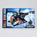 SWAT helicopter building set box showing the black helicopter, 682 pieces and ages 6+