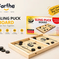 Farfhe wooden Sling Puck Board game with black pucks and Super Winner box, 2-player tabletop game